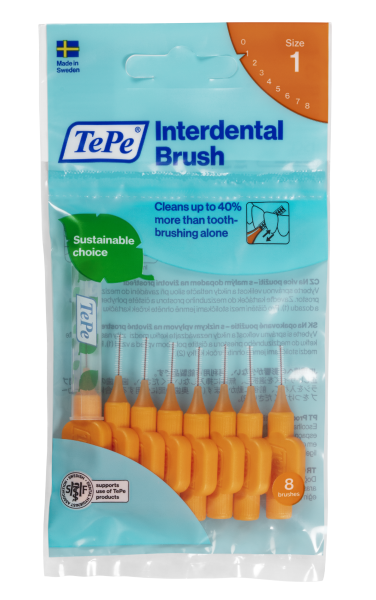 TePe Original medzizubné kefky z bioplastov 0,45 mm, oranžové, 8 ks
