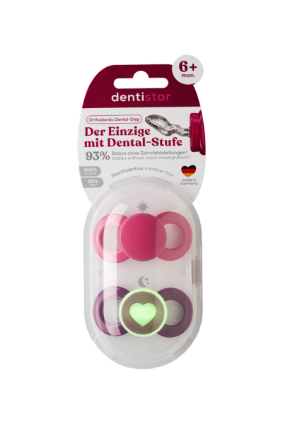 Dentistar Day & Night Soother, denný a nočný cumlík, 6 - 14 mesiacov, ružový