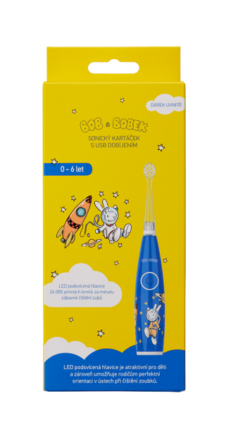 Bob a Bobek detská sonická kefka s kozmonautom a USB nabíjaním, 0–6 rokov, v krabičke