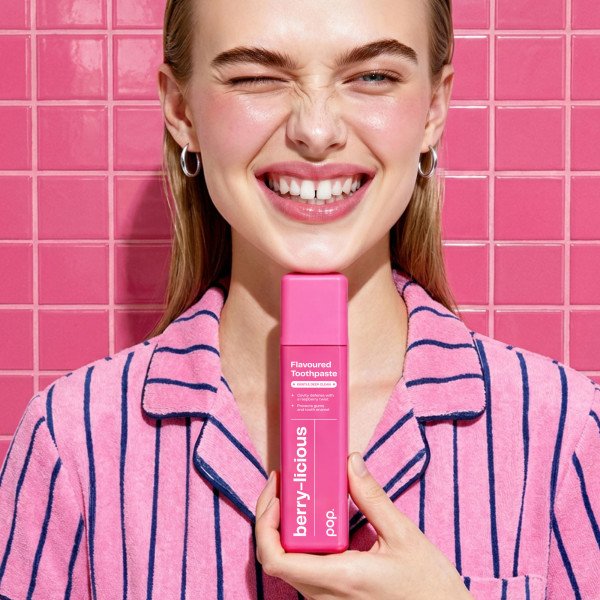 Pop Berry-licious, bieliaca zubná pasta s malinovo-mätovou príchuťou, 75 ml