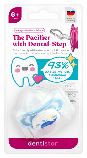 Dentistar ortodontický cumlík 6+ mesiacov, modrý s veľrybou, 1 ks