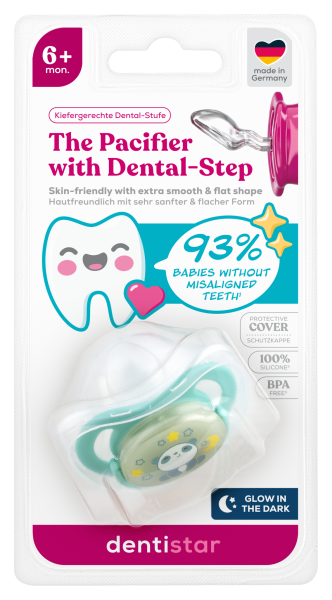 Dentistar nočný ortodontický cumlík 6+ mesiacov, zelený s pandou, 1 ks