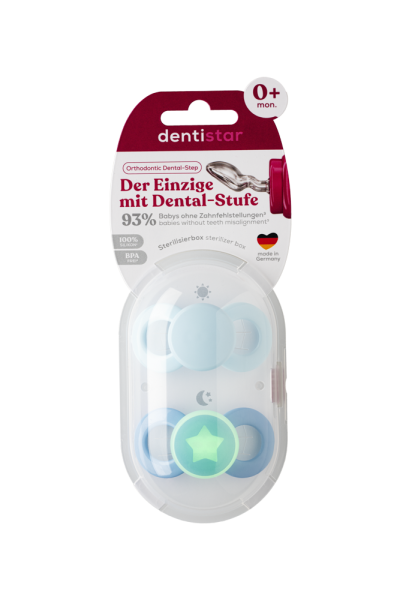 Dentistar Day & Night Soother, denný a nočný cumlík, 0-6 mesiacov, modrý