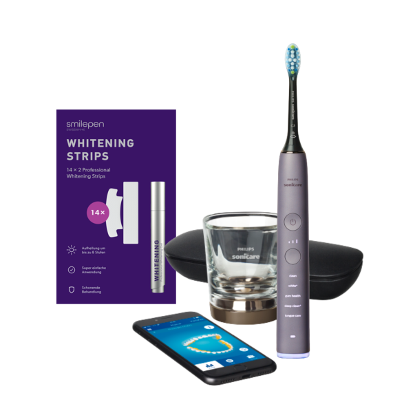 Darčeková sada Philips Sonicare DiamondClean SMART Silver HX9924/47 sonická kefka + Smilepen Whitening Strips, sada bieliacich pásikov a gélového pera
