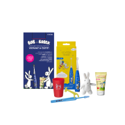 Bob a Bobek darčeková sada – Veľká zubná sada pre najmenších s modrou sonickou kefkou a USB nabíjaním