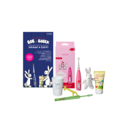 Bob a Bobek darčeková sada – Veľká zubná sada pre najmenších s červenou sonickou kefkou a USB nabíjaním