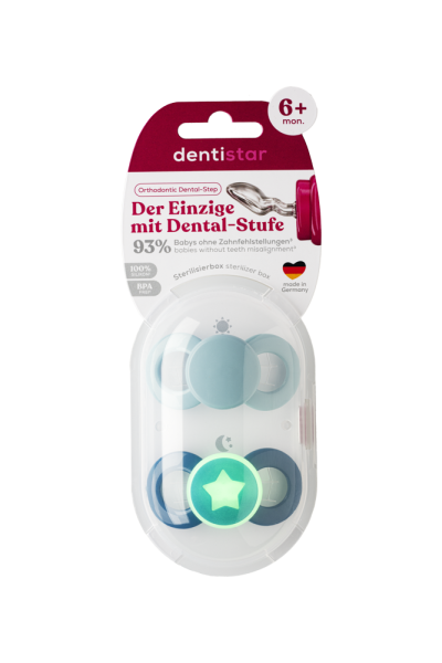 Dentistar Day & Night Soother, denný a nočný cumlík, 6 - 14 mesiacov, modrý