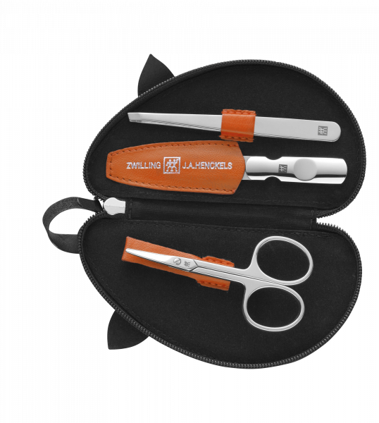 ZWILLING manikúra v tvaru myšky, kožená, oranžová, 3 časti