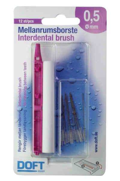 DOFT medzizubné kefky 0,5 fialové, 12 ks + nosič