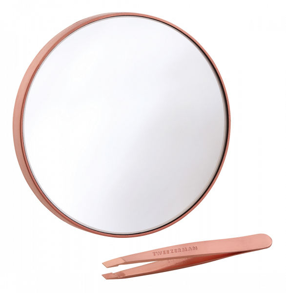 Tweezerman Rose Gold sada-  pinzeta Slant mini a zväčšovacie zrkadielko 10x