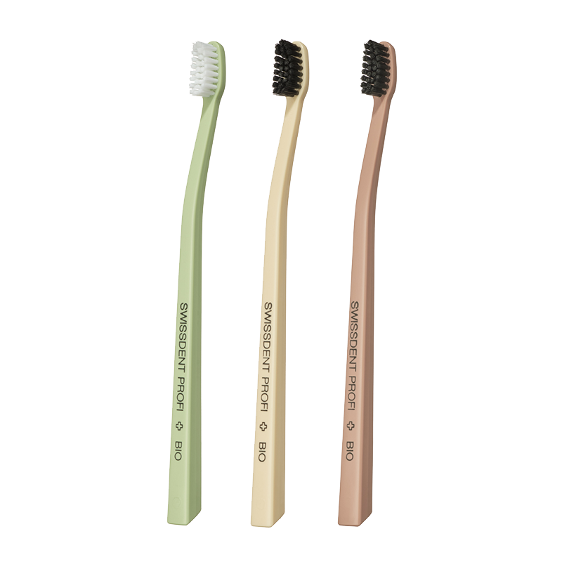 SWISSDENT BIO Soft zubné kefky (2+1 zdarma) pistáciová, banánová, prášková