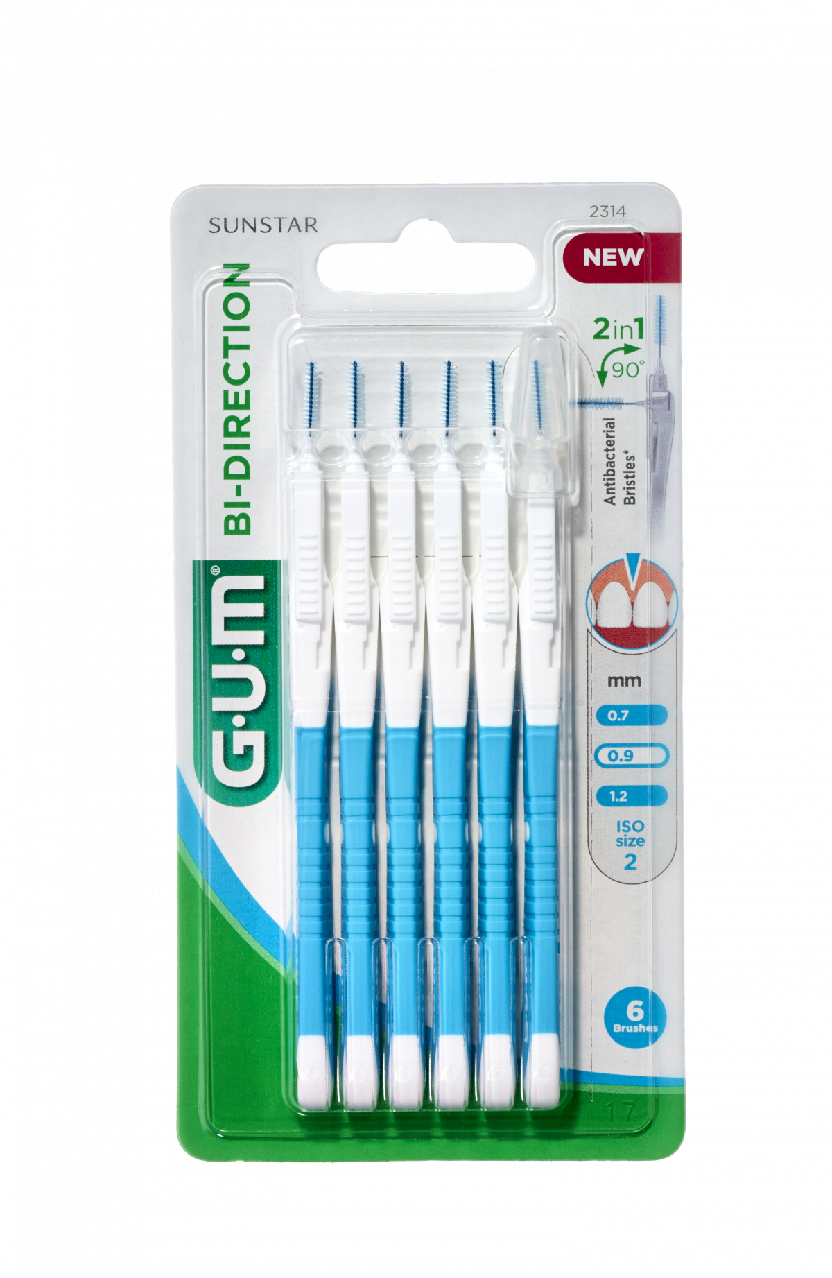 GUM BI-DIRECTION medzizubná kefka s ohybným mechanizmom 0,9 mm (ISO 2), 6 ks
