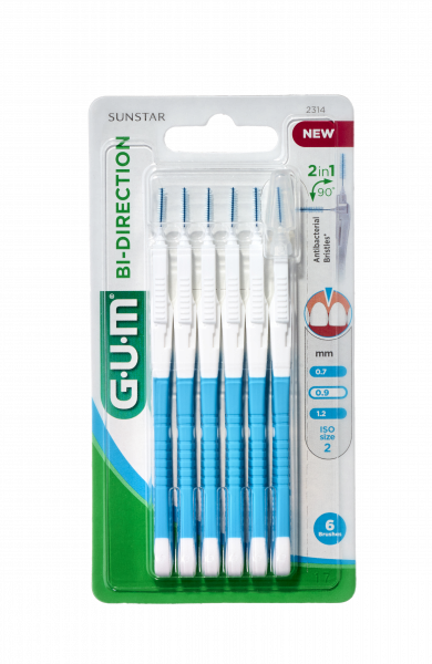 GUM BI-DIRECTION medzizubná kefka s ohybným mechanizmom 0,9 mm (ISO 2), 6 ks