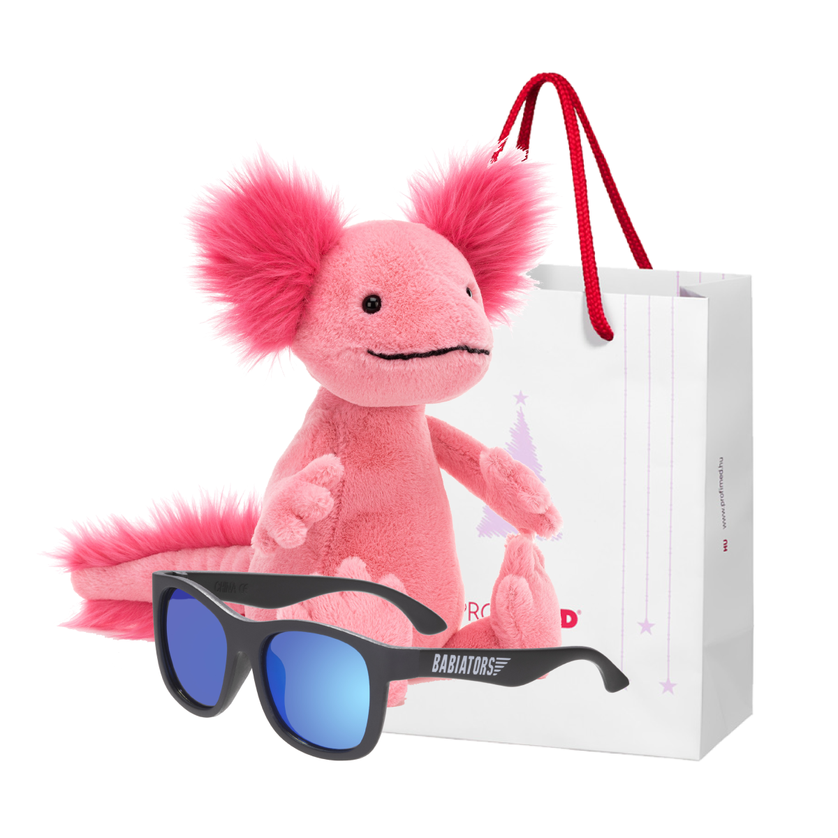 Vianočný balíček Jellycat Alice Axolotl a Babiators Navigator, čierne, 3-5 rokov