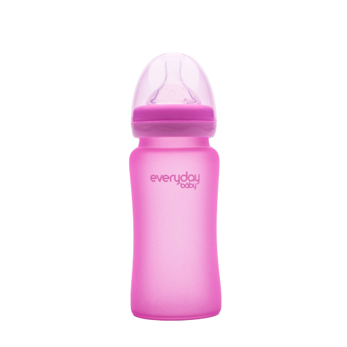 Everyday Baby sklenená fľaša s termosenzorom, 240 ml, růžová