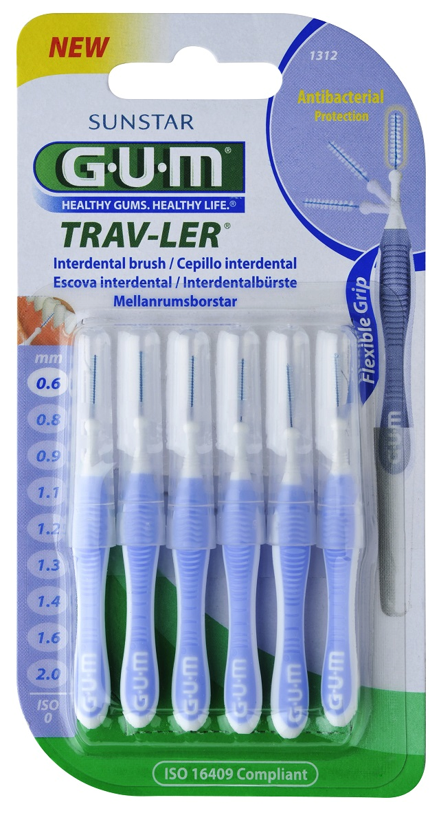 GUM TRAV-LER medzizubná kefka s chlorhexidínom, svetlomodrá, veľkosť 0,6 mm (ISO 0), 6 ks