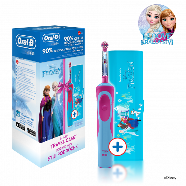 Oral-B Vitality KIDS Frozen elektrická kefka pre deti + cestovné púzdro s motívmi Ľadového kráľovstva