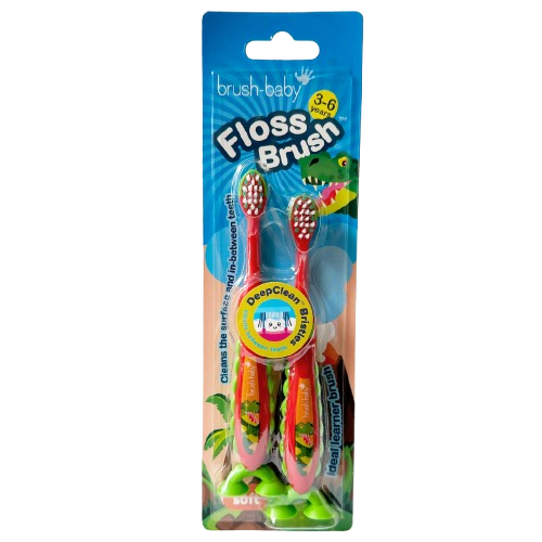 Brush-baby Dinosaur FlossBrush™, detská zubná kefka s dinosaurom, 2 ks, 3-6 rokov