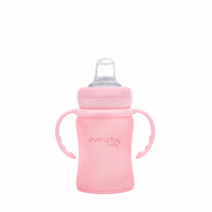 Everyday Baby sklenená fľaša s náustkom a držadlom, 150 ml, růžová