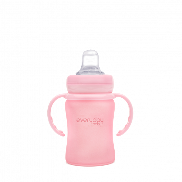 Everyday Baby sklenená fľaša s náustkom a držadlom, 150 ml, růžová