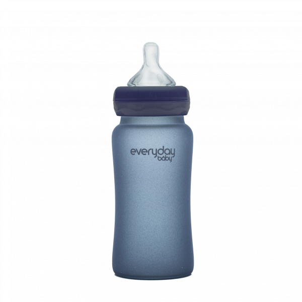 Everyday Baby sklenená fľaša s termosenzorom, 240 ml, tmavo modrá