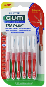 GUM TRAV-LER medzizubná kefka s chlorhexidínom, červený, veľkosť 0,8 mm (ISO 1), 6 ks