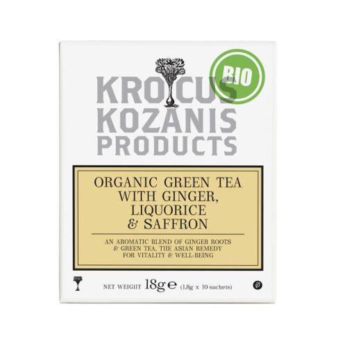 Krocus Kozanis GREEN TEA Saffron Tea - BIO zelený čaj so zázvorom, sladkým drievkom a šafranom