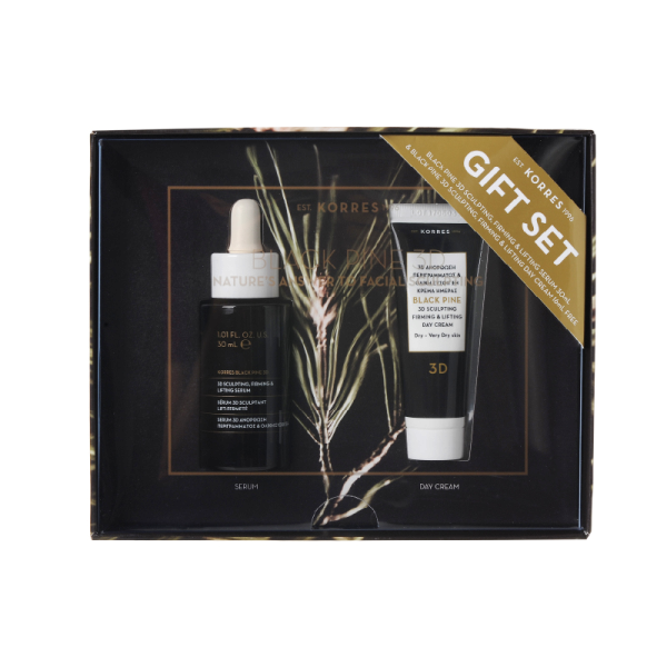 KORRES Black Pine 3D darčekový set – pleťové sérum, 30 ml a denný krém pre normálnu až suchú pleť, 16 ml