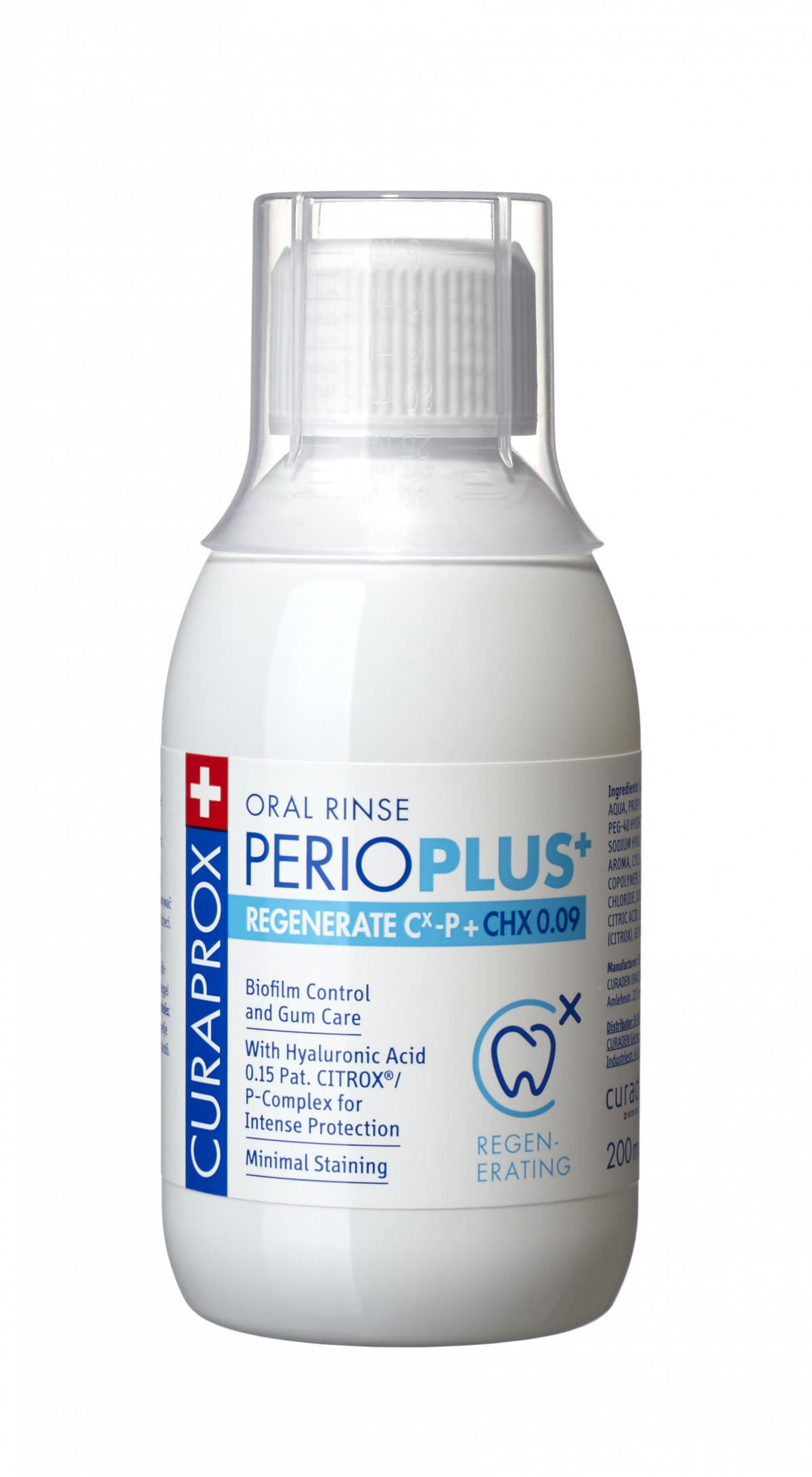 Curaprox Perio Plus+ Regenerate ústna voda (0,09% CHX + HA), 200 ml