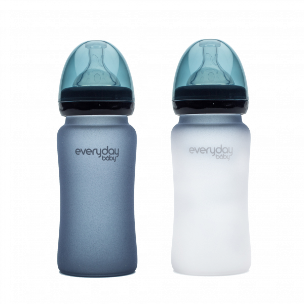 Everyday Baby sklenená fľaša s termosenzorom, 240 ml, tmavo modrá