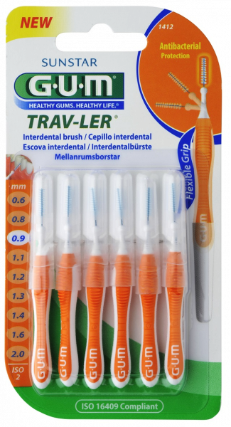 GUM TRAV-LER medzizubná kefka s chlorhexidínom, oranžový, veľkosť 0,9 mm (ISO 2), 6 ks