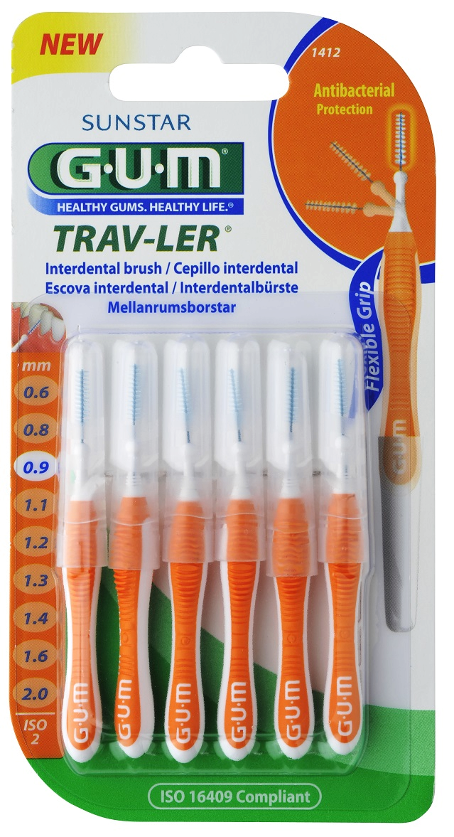 GUM TRAV-LER medzizubná kefka s chlorhexidínom, oranžový, veľkosť 0,9 mm (ISO 2), 6 ks