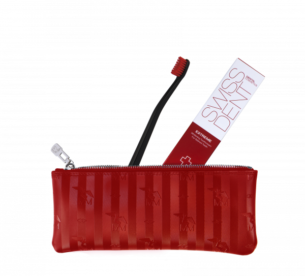 SWISSDENT exkluzívny cestovný set - bieliaca pasta SWISSDENT Extreme, 50 ml + zubná kefka SWISSDENT Profi v luxusnom puzdre Maison Mollerus