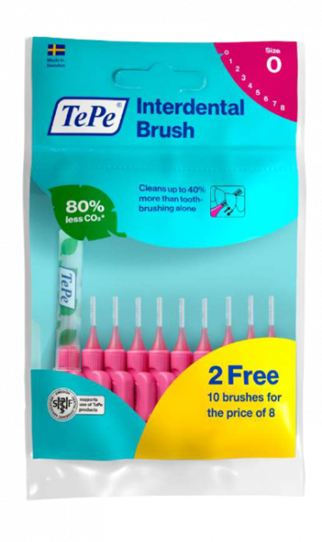 TePe Original mezizubné kefky z bioplastov 0,4 mm ružové, 8+2 ks zadarmo