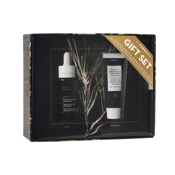 KORRES Black Pine 3D darčekový set – pleťové sérum, 30 ml a denný krém pre normálnu až suchú pleť, 16 ml