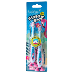 Brush-Baby Flamingo FlossBrush™, detská zubná kefka s plameniakmi, 2 ks, 3-6 rokov