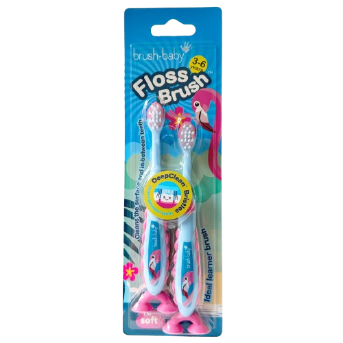 Brush-Baby Flamingo FlossBrush™, detská zubná kefka s plameniakmi, 2 ks, 3-6 rokov