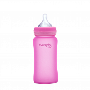 Everyday Baby sklenená fľaša s termosenzorom, 240 ml, růžová