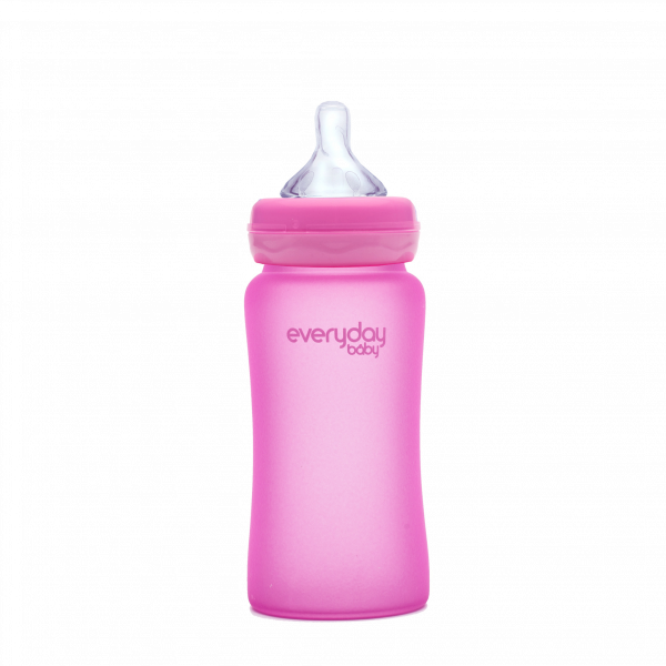 Everyday Baby sklenená fľaša s termosenzorom, 240 ml, růžová