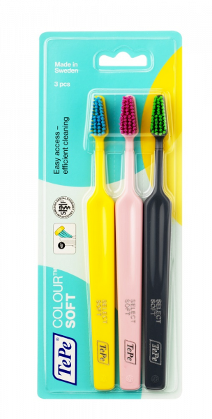 TePe Select Colour soft, sada zubných kefiek, 2 + 1 zadarmo