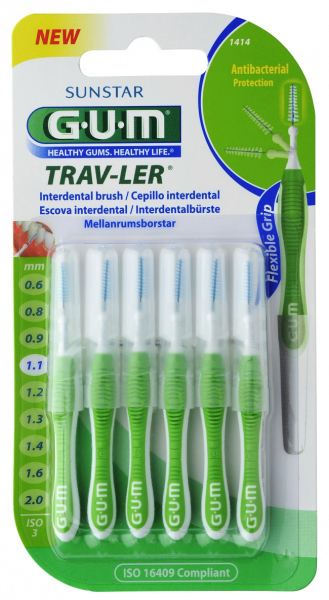 GUM TRAV-LER medzizubná kefka s chlorhexidínom, zelený kónický, veľkosť 1,1 mm (ISO 3), 6 ks