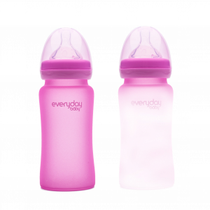 Everyday Baby sklenená fľaša s termosenzorom, 240 ml, růžová