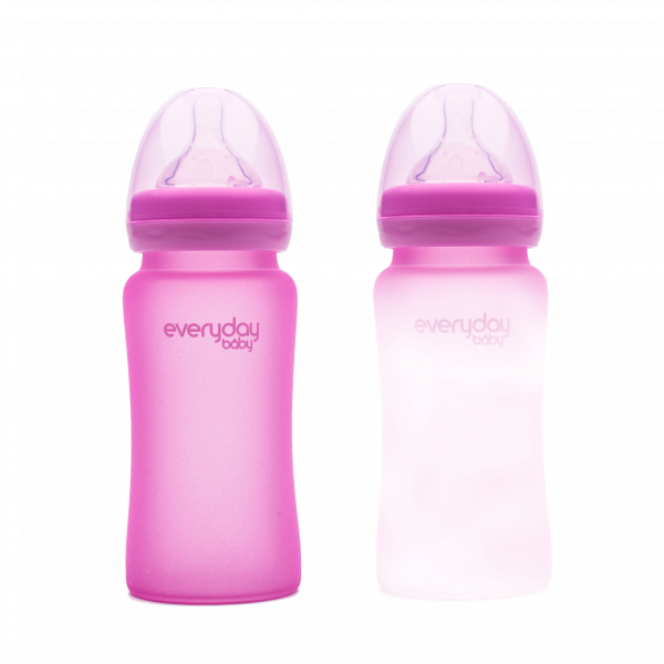 Everyday Baby sklenená fľaša s termosenzorom, 240 ml, růžová