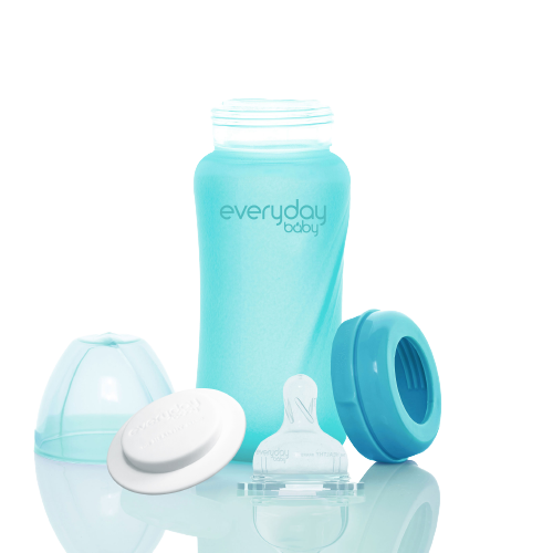 Everyday Baby sklenená fľaša s termo senzorom 240 ml, Turquoise
