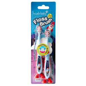 Brush-Baby Rocket FlossBrush™, detská zubná kefka s raketami, 2 ks, 3-6 rokov