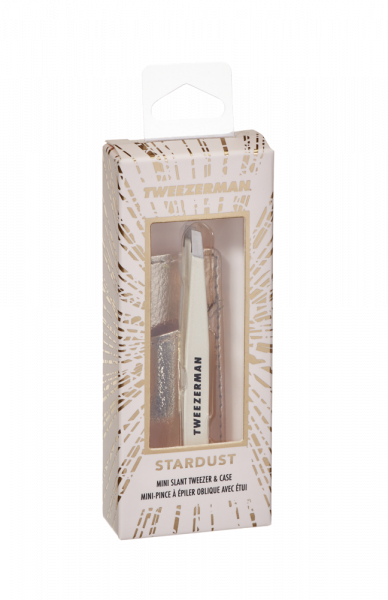 Tweezerman Mini SLANT pinzeta v púdrovo ružovej so zlatým puzdrom