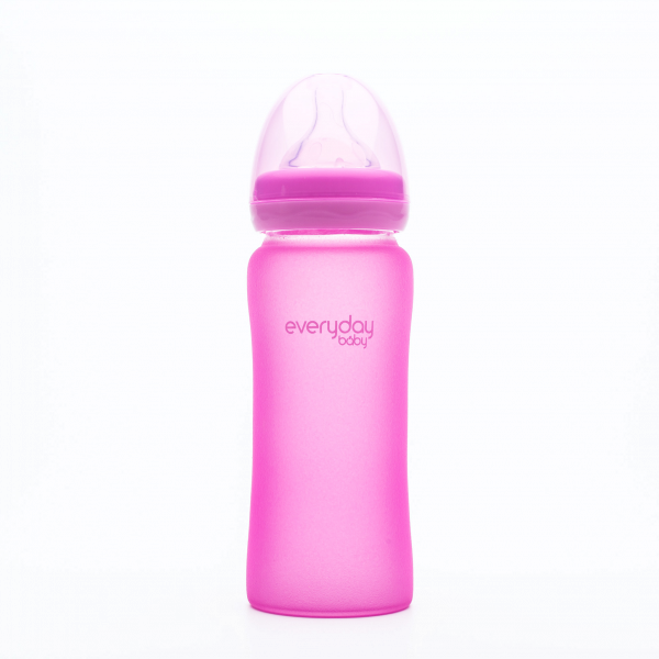 Everyday Baby sklenená fľaša  s termosenzorom, 300 ml, růžová