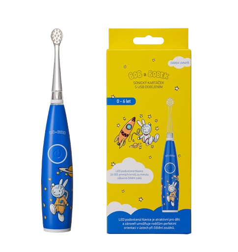 Bob a Bobek detská sonická kefka s kozmonautom a USB nabíjaním, 0–6 rokov, v krabičke