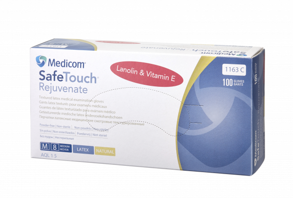 Medicom SafeTouch Connect Rejuvenate, nepudrované latexové rukavice s lanolínovou starostlivosťou a vitamínom E, L, 100 ks