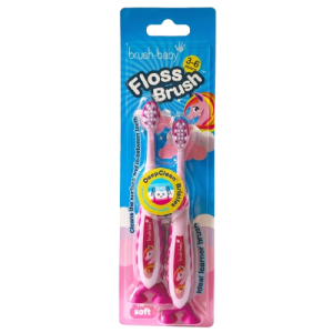 Brush-baby Unicorn FlossBrush™, detská zubná kefka s jednorožcami, 2 ks, 3-6 rokov